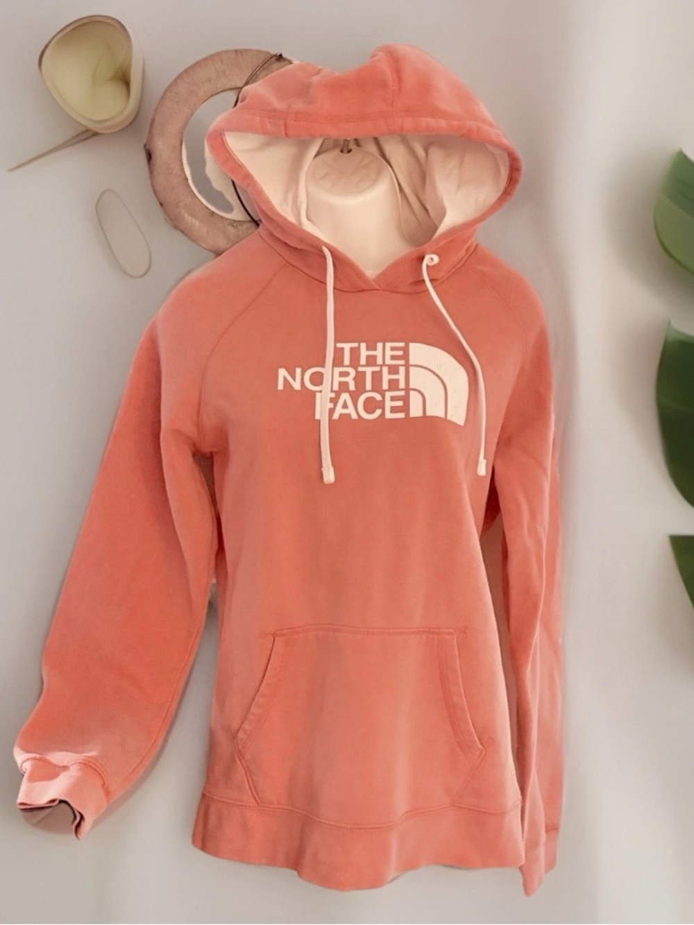 The North Face Coral Pink Pullover Hoodie with White Logo